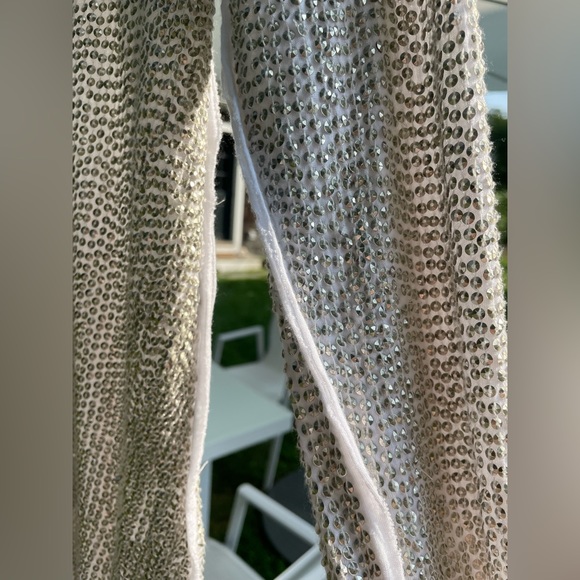 Rare Raw Edge Detail LS T Hand Sewn Antiq Slvr Tiny Sequin so SOFT w/stretch SzM - Picture 5 of 17